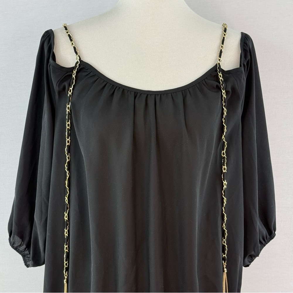 INC Black Off Shoulder Blouse with Gold Metallic Chain Embellishment - Picture 2 of 13